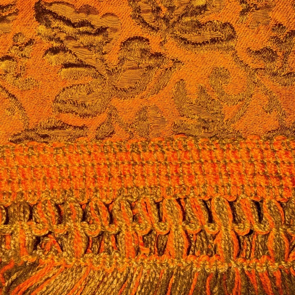 Vintage MCM Orange Brown Coverlet Bedspread Sears Bellissimo Italy Full Fringe